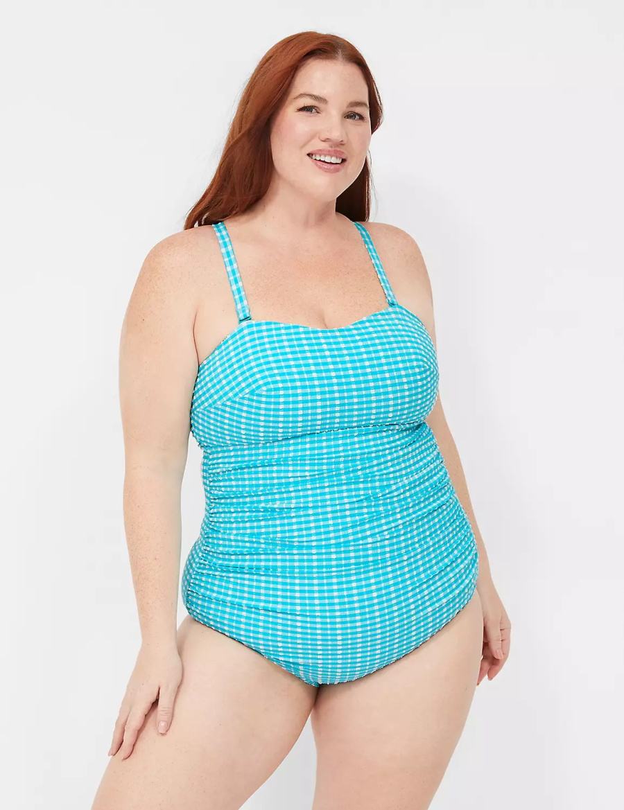 Lane Bryant No-Wire Multi-Way Strapless One-Piece Women Swimsuits Blue White | FQL3919UR