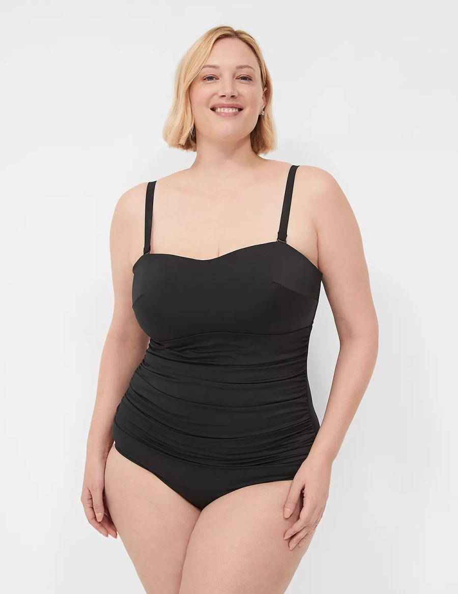 Lane Bryant No-Wire Multi-Way Strapless One-Piece Women Swimsuits Black | SHJ5390BB