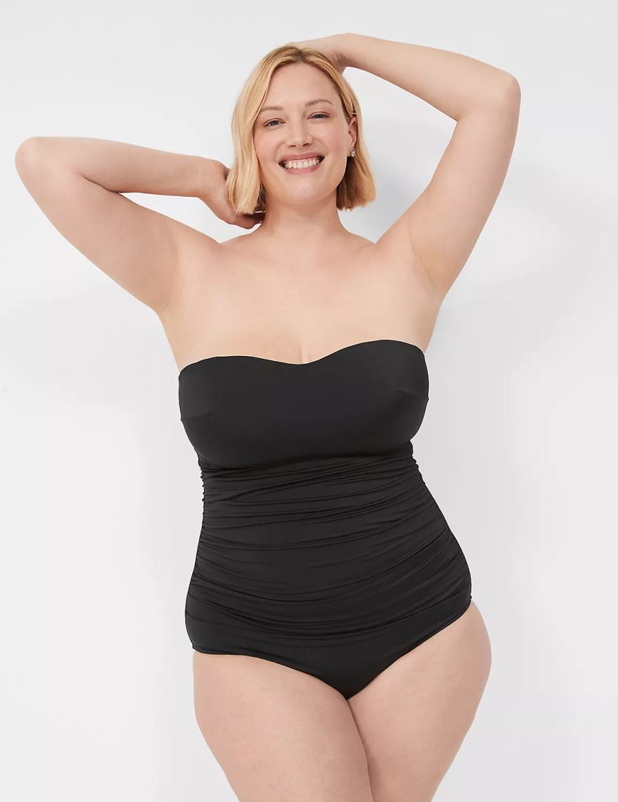 Lane Bryant No-Wire Multi-Way Strapless One-Piece Women Swimsuits Black | SHJ5390BB