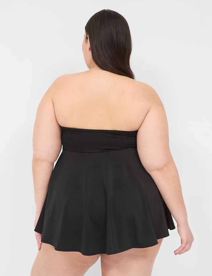 Lane Bryant No-Wire Multi-Way Strapless Swim Women Dress Black | UXF2631VC