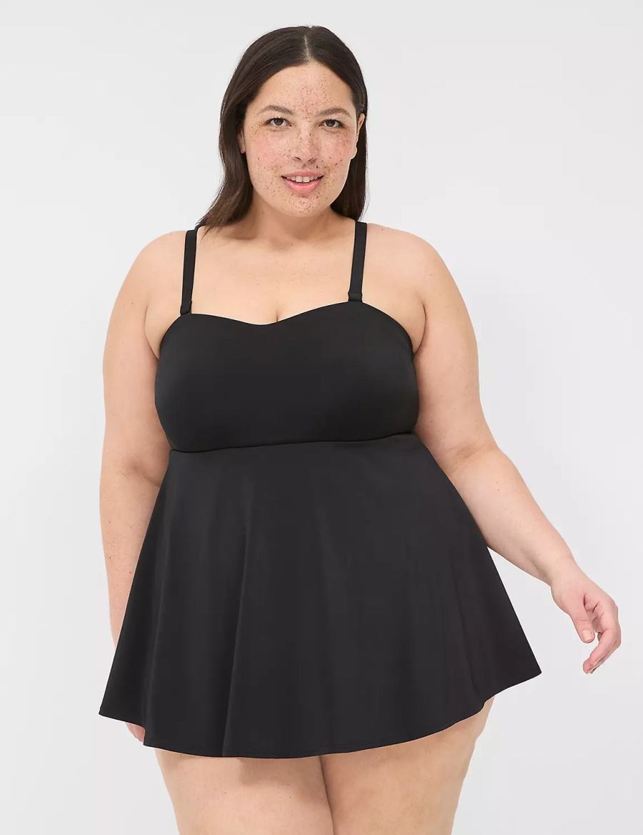 Lane Bryant No-Wire Multi-Way Strapless Swim Women Dress Black | UXF2631VC