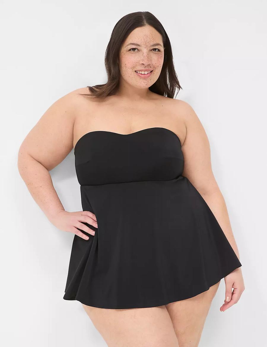 Lane Bryant No-Wire Multi-Way Strapless Swim Women Dress Black | UXF2631VC