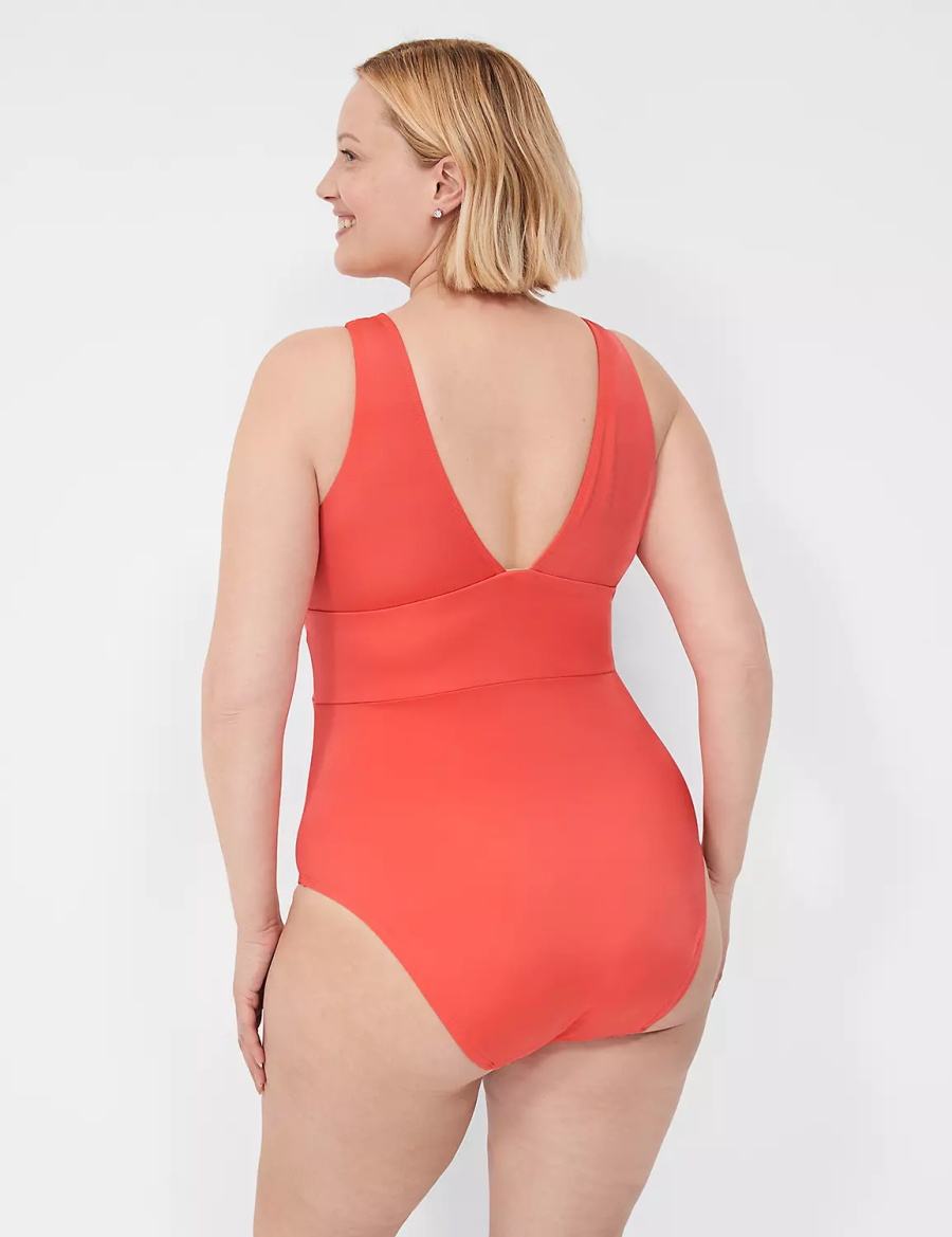 Lane Bryant No-Wire Plunge One-Piece Women Swimsuits Coral | HMA2786OD