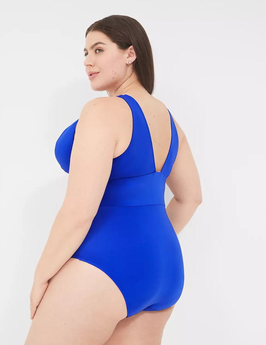 Lane Bryant No-Wire Plunge One-Piece Women Swimsuits Blue | MXX3382GX