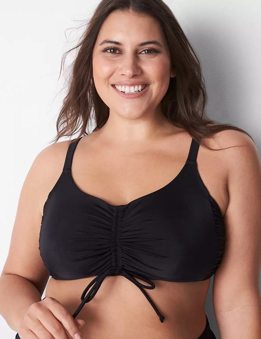 Lane Bryant No-Wire Ruched Swim Women Bikini Top Black | MSX3868TH