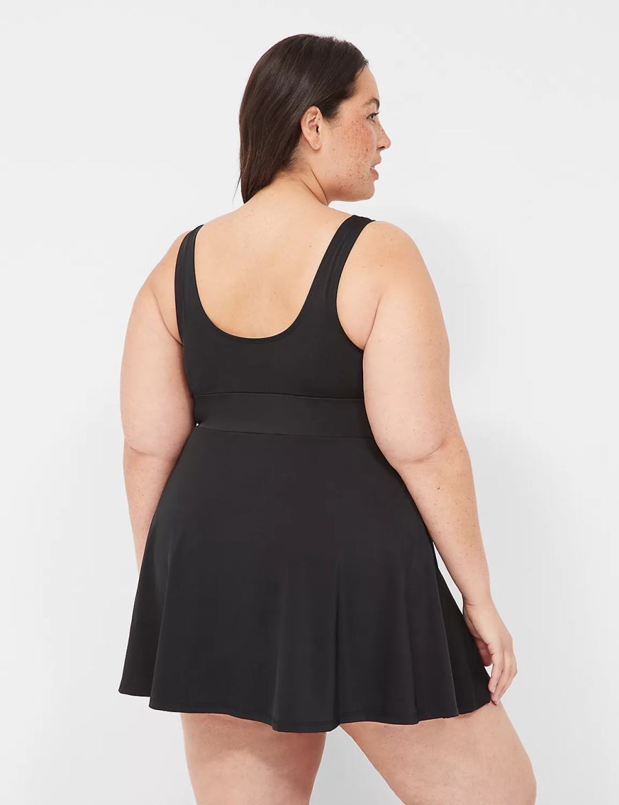 Lane Bryant No-Wire Scoop-Neck Swim Women Dress Black | PKR4665UG