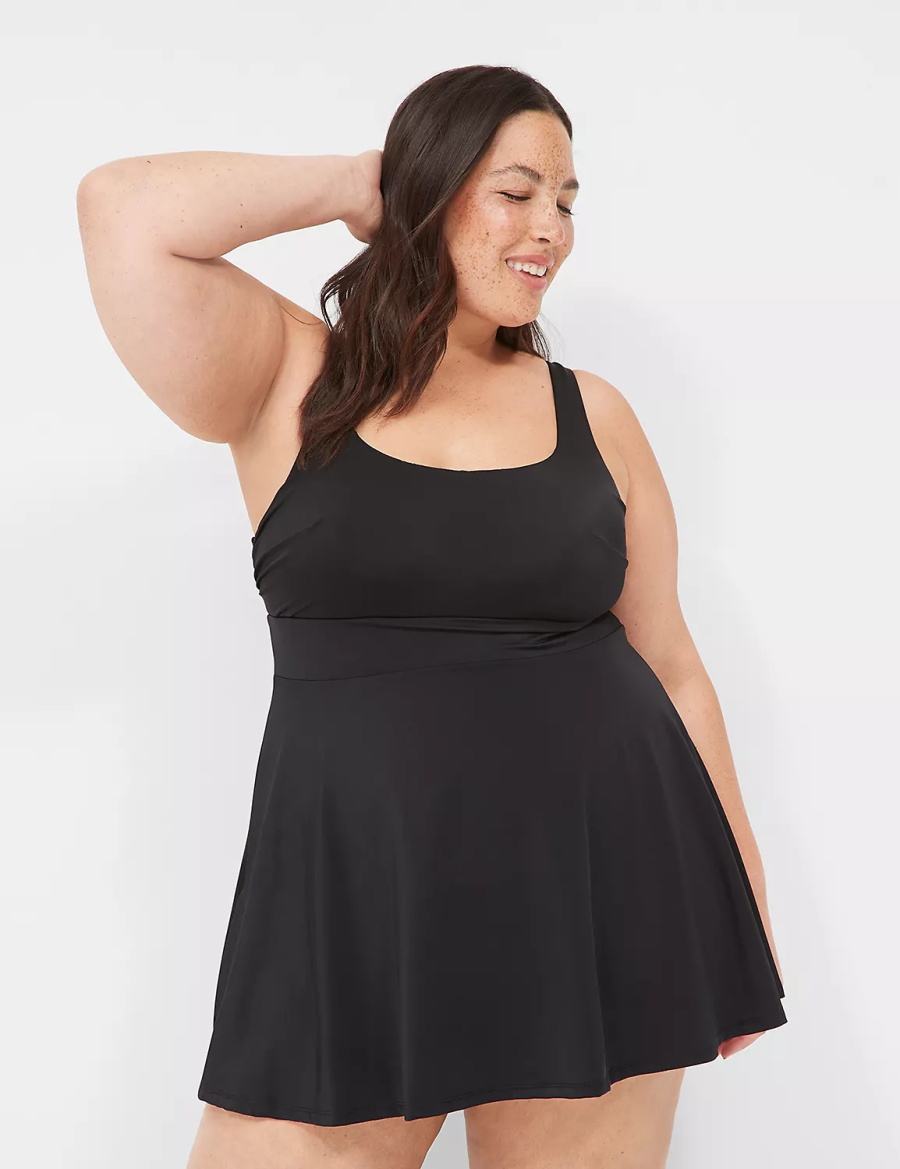 Lane Bryant No-Wire Scoop-Neck Swim Women Dress Black | PKR4665UG