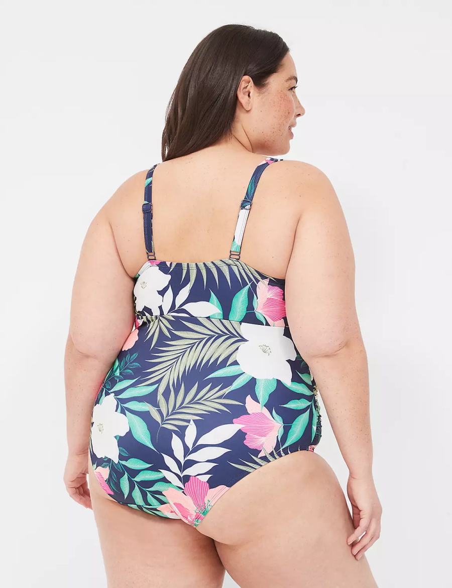 Lane Bryant No-Wire Wrap One-Piece Women Swimsuits Navy | ABE7843OU