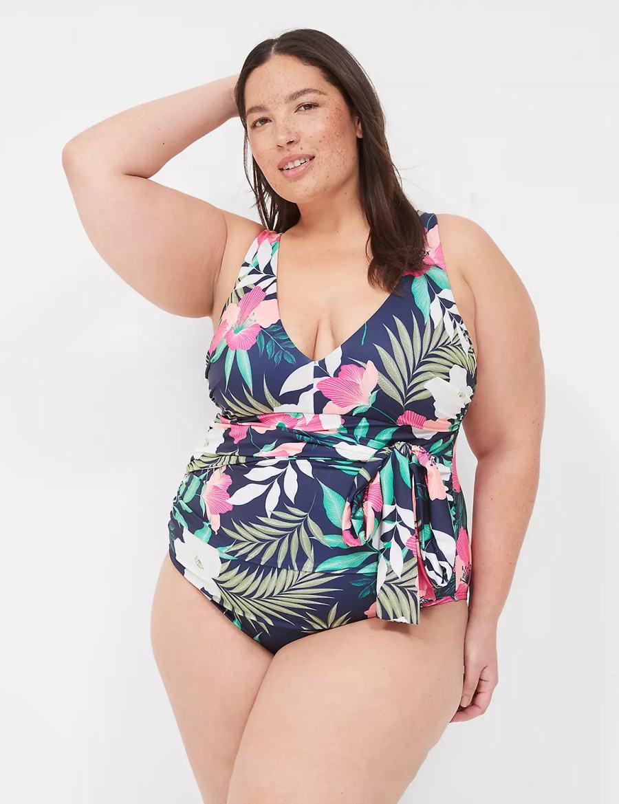 Lane Bryant No-Wire Wrap One-Piece Women Swimsuits Navy | ABE7843OU