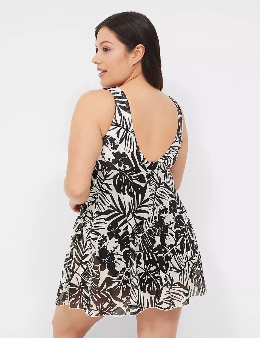 Lane Bryant No-Wire Wrap Swim Women Dress White Black | KKG3457VA