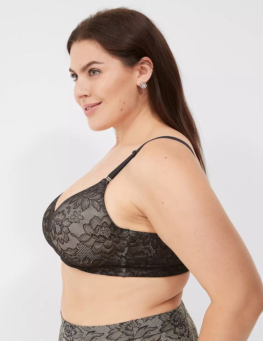 Lane Bryant No-Wire with Lace Women Bralettes Black | RTU2282UF