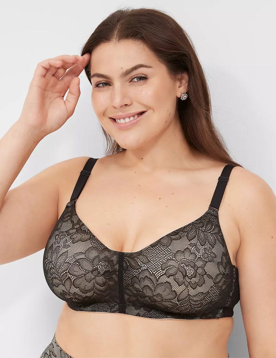 Lane Bryant No-Wire with Lace Women Bralettes Black | RTU2282UF