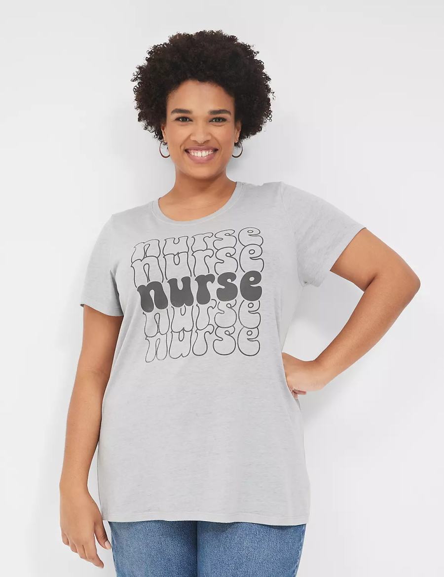 Lane Bryant Nurse Graphic Tee Women T Shirts Grey | UTU1648ZM