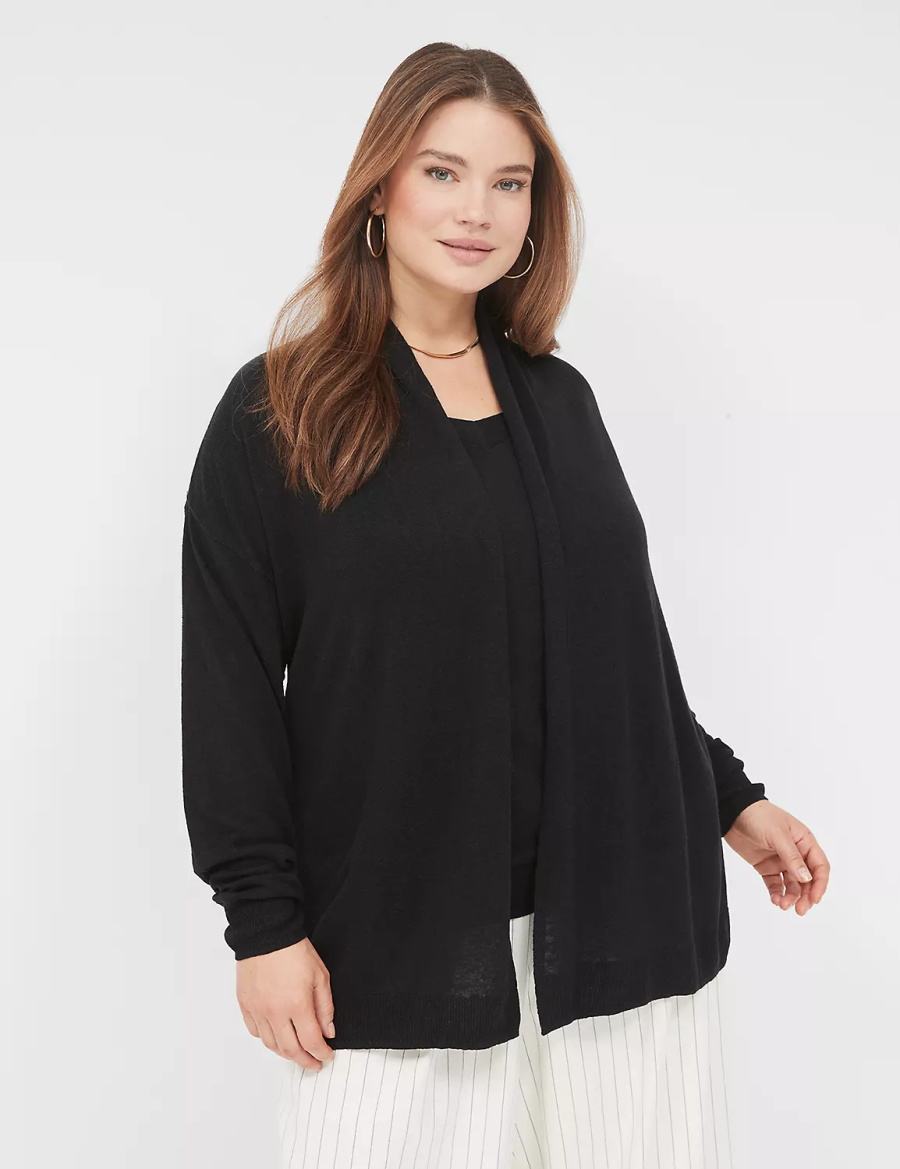 Lane Bryant Open-Front Shawl Collar Women Cardigan Black | DSQ1562BU