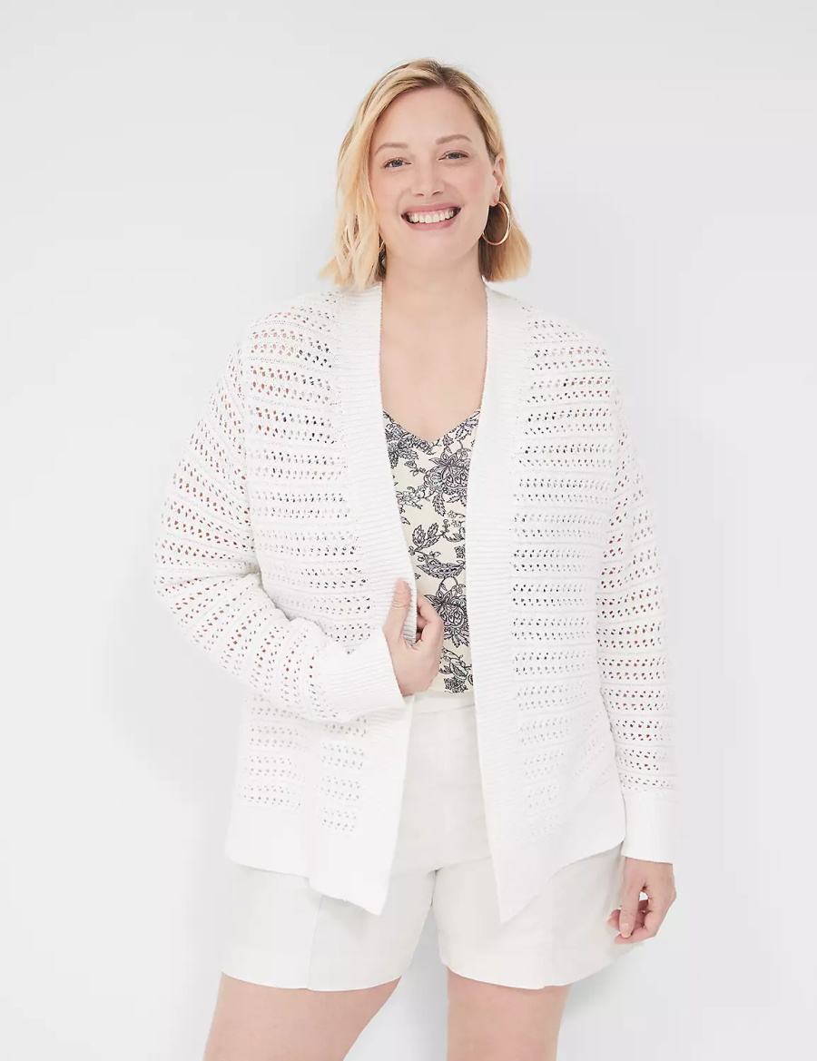 Lane Bryant Open-Front Stitch Women Cardigan White | FFW2781MT