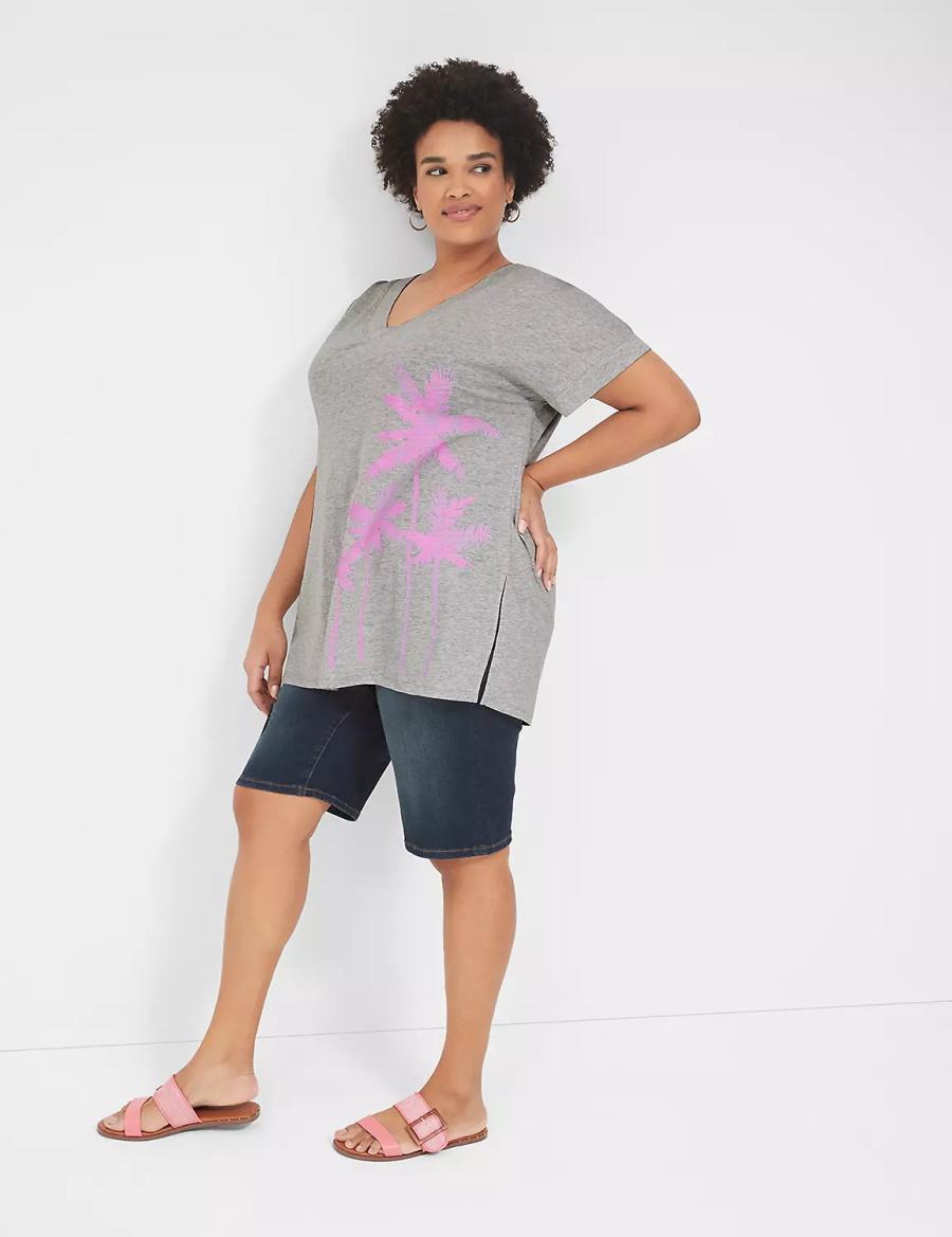 Lane Bryant Palm Trees Graphic Easy Tunic Women T Shirts Grey | RJH4829ZG