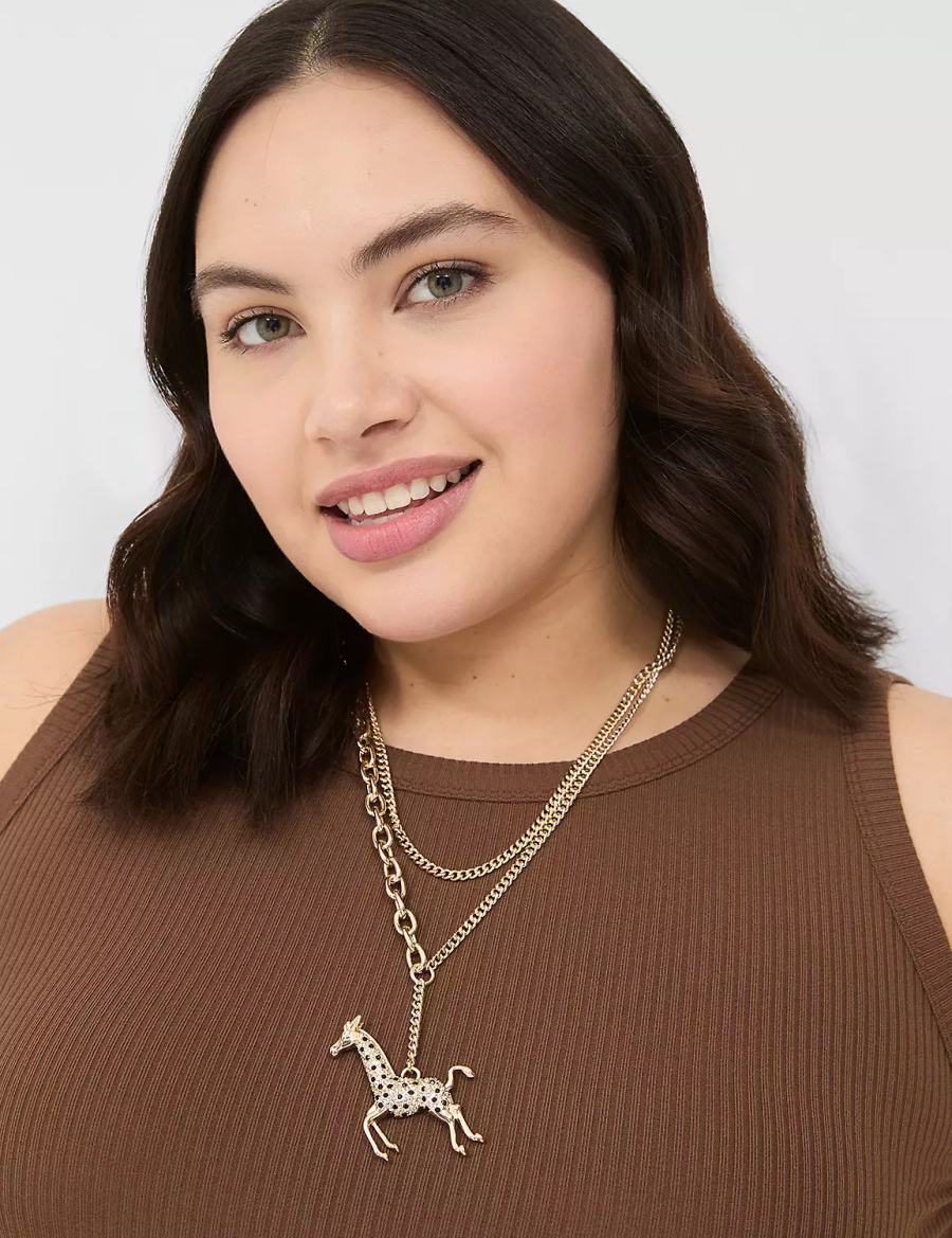 Lane Bryant Pave Giraffe Women Pendant Necklace Gold | WAH195PR