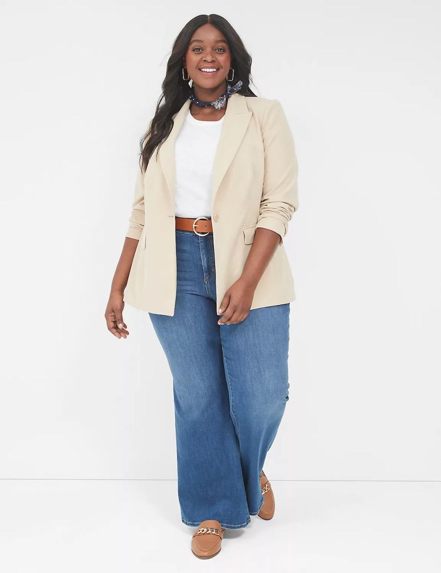 Lane Bryant Perfect Drape Women Blazers Khaki | IHB7999DL