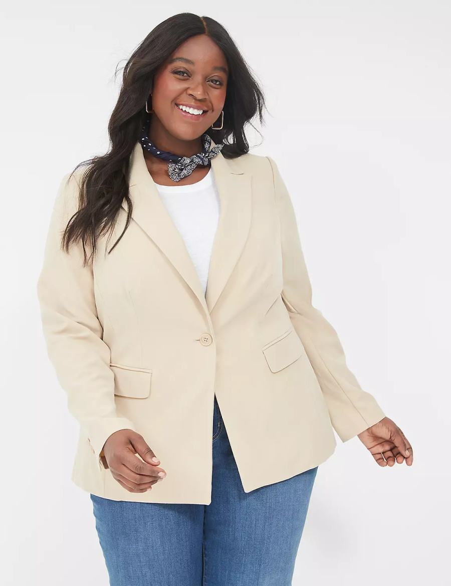 Lane Bryant Perfect Drape Women Blazers Khaki | IHB7999DL