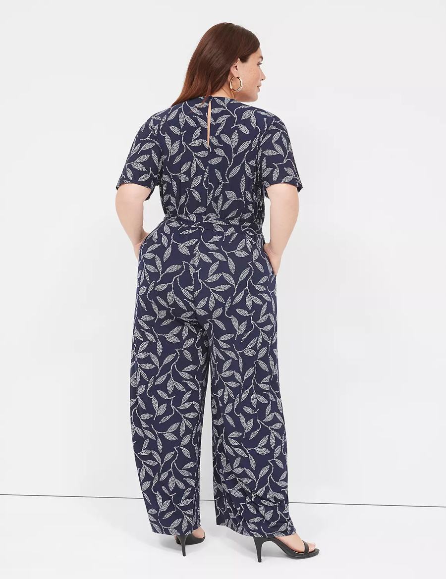 Lane Bryant Perfect Kimono Sleeve V-Neck Jersey Women Jumpsuit Dark Blue | EZR301TT