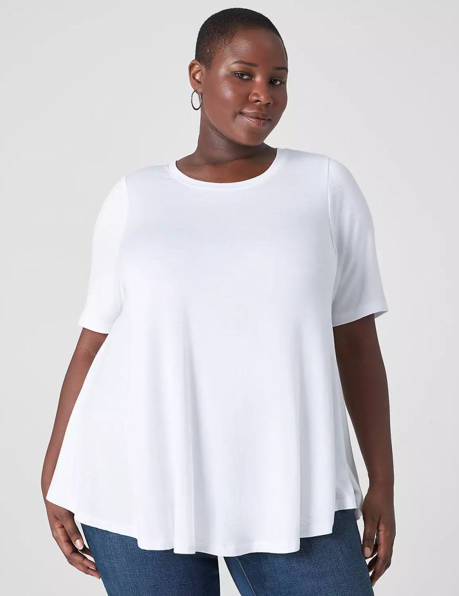 Lane Bryant Perfect Sleeve Crew-Neck Extreme Swing Tunic Women T Shirts White | KBF9130BJ