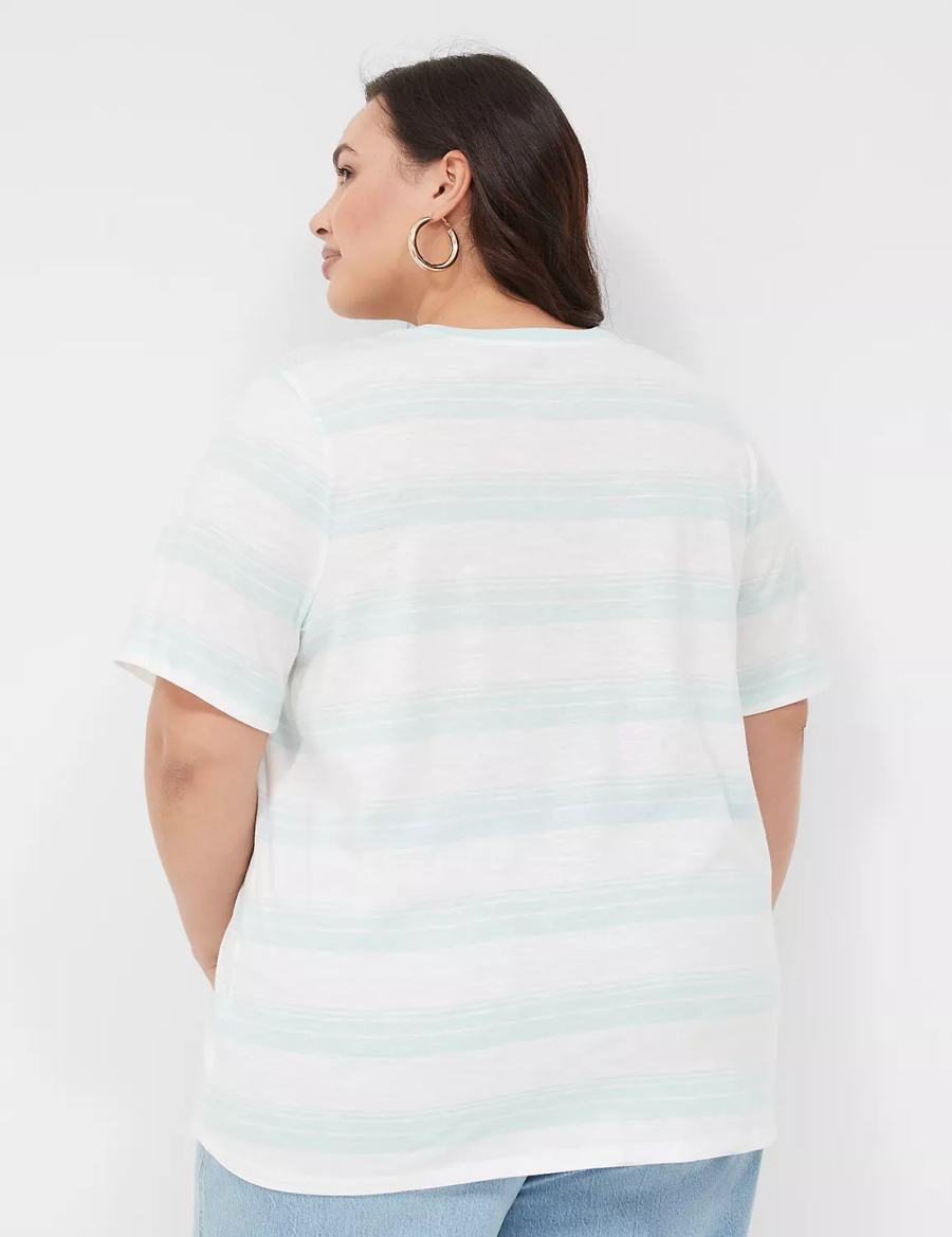 Lane Bryant Perfect Sleeve Crew-Neck Tee Women T Shirts Green White | MPM887OR