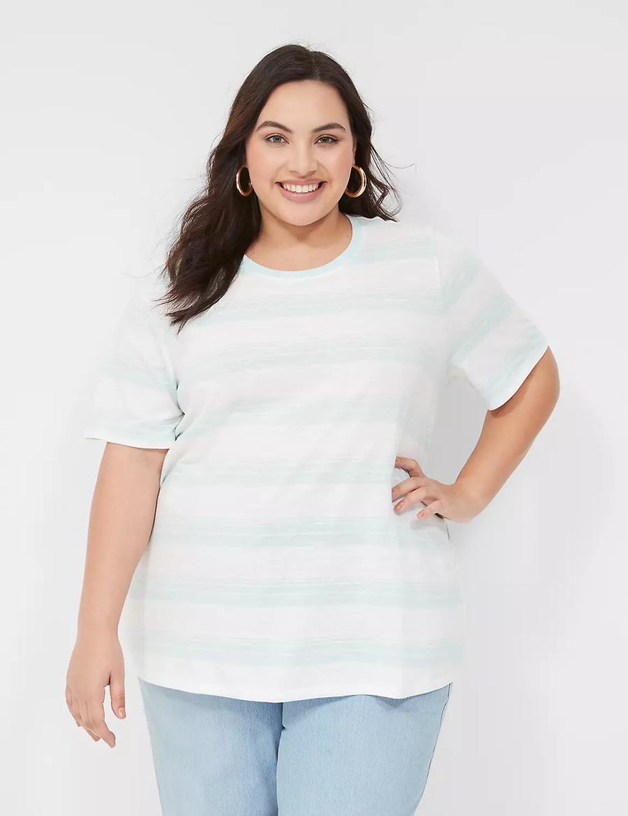 Lane Bryant Perfect Sleeve Crew-Neck Tee Women T Shirts Green White | MPM887OR