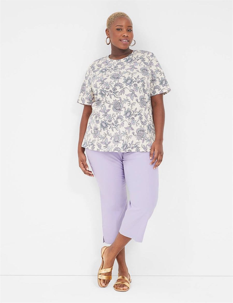 Lane Bryant Perfect Sleeve Crew-Neck Tee Women T Shirts Cream Purple | FWN8228YC