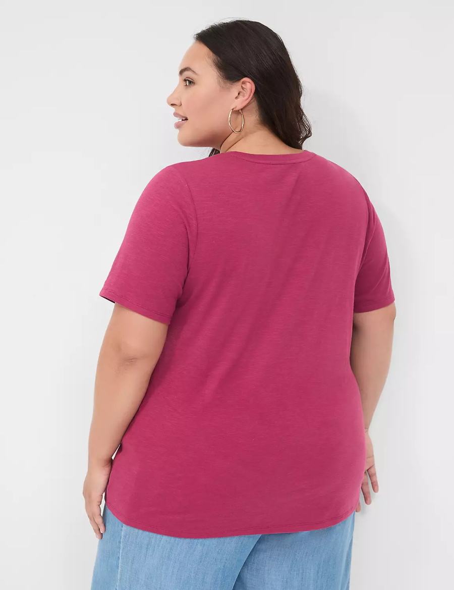 Lane Bryant Perfect Sleeve Crew-Neck Tee Women T Shirts Burgundy | ZHQ974RB