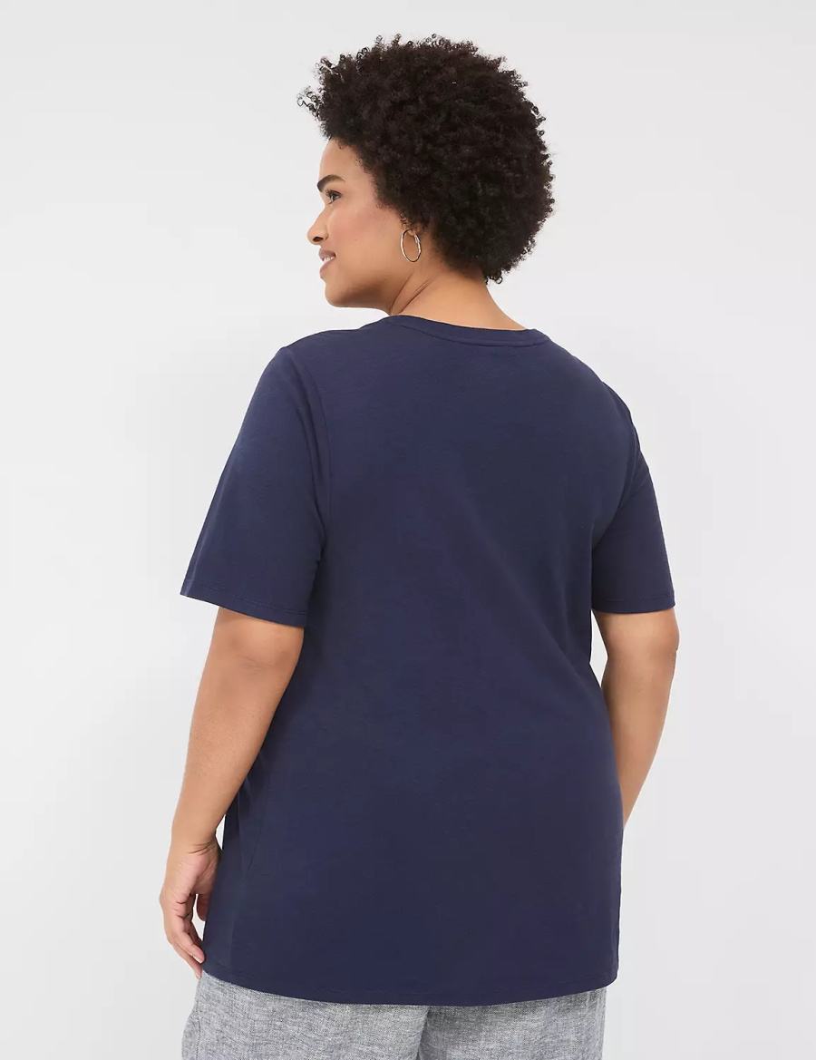 Lane Bryant Perfect Sleeve Crew-Neck Tee Women T Shirts Blue | XRH9152AA