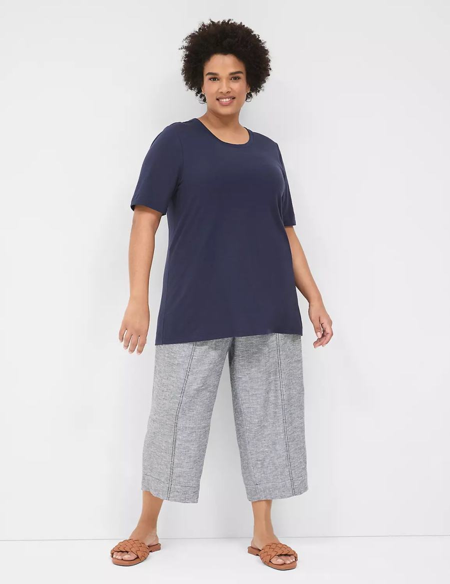 Lane Bryant Perfect Sleeve Crew-Neck Tee Women T Shirts Blue | XRH9152AA