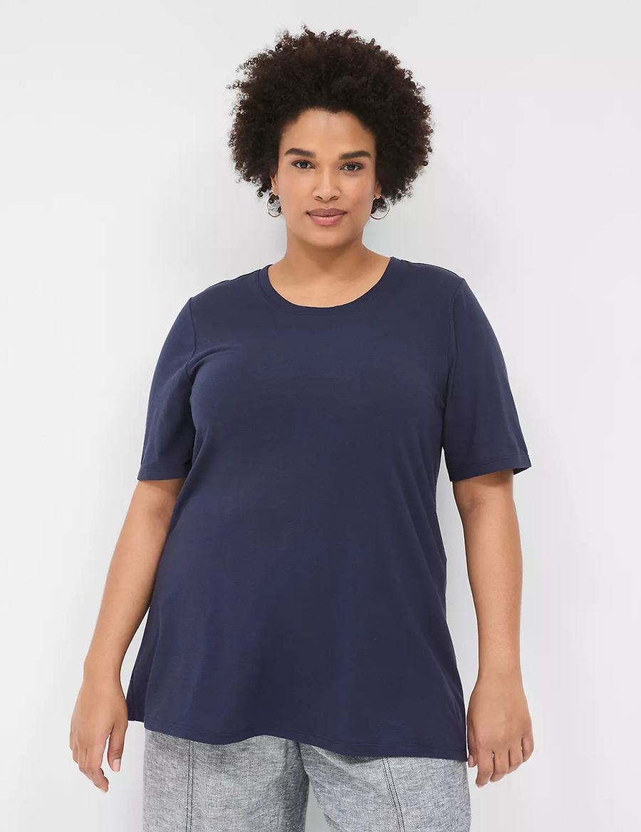 Lane Bryant Perfect Sleeve Crew-Neck Tee Women T Shirts Blue | XRH9152AA