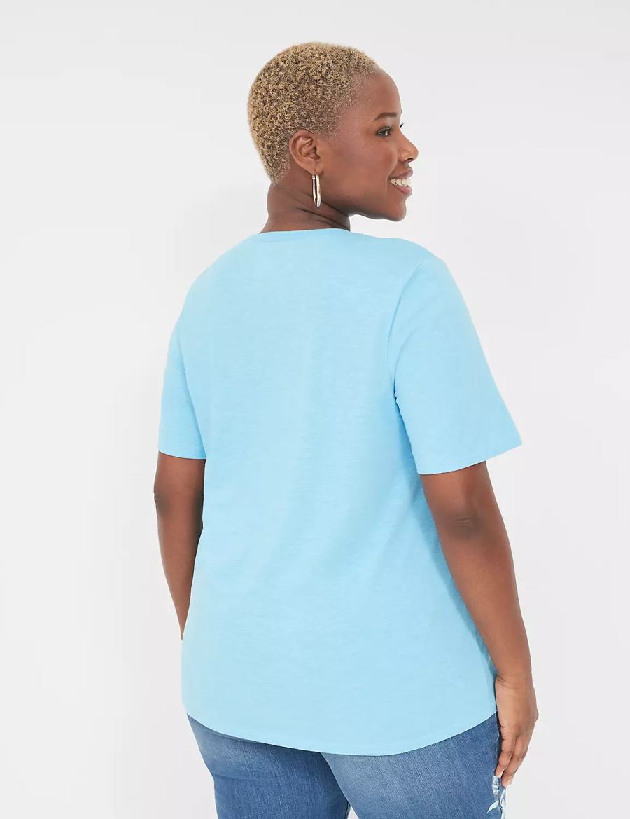 Lane Bryant Perfect Sleeve Crew-Neck Tee Women T Shirts Blue | CLH4930JC