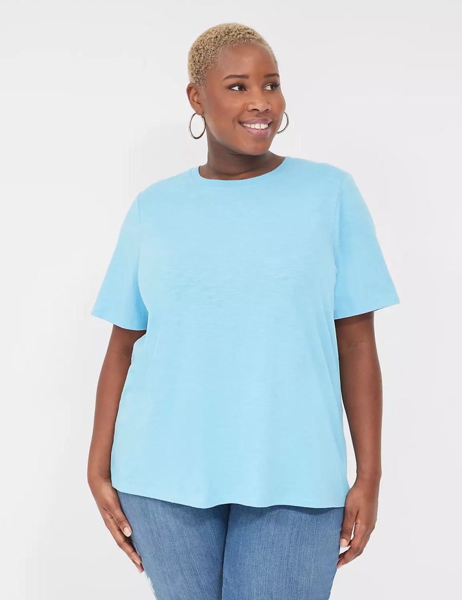 Lane Bryant Perfect Sleeve Crew-Neck Tee Women T Shirts Blue | CLH4930JC