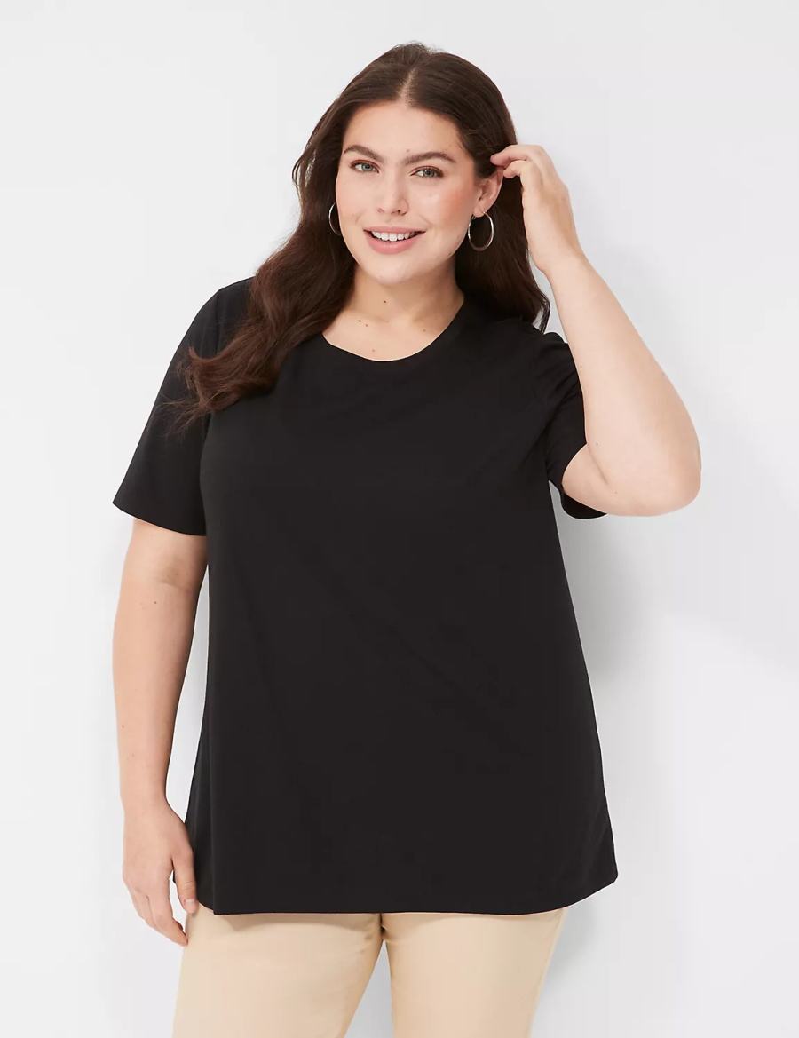 Lane Bryant Perfect Sleeve Crew-Neck Tee Women T Shirts Black | FAE1566MY