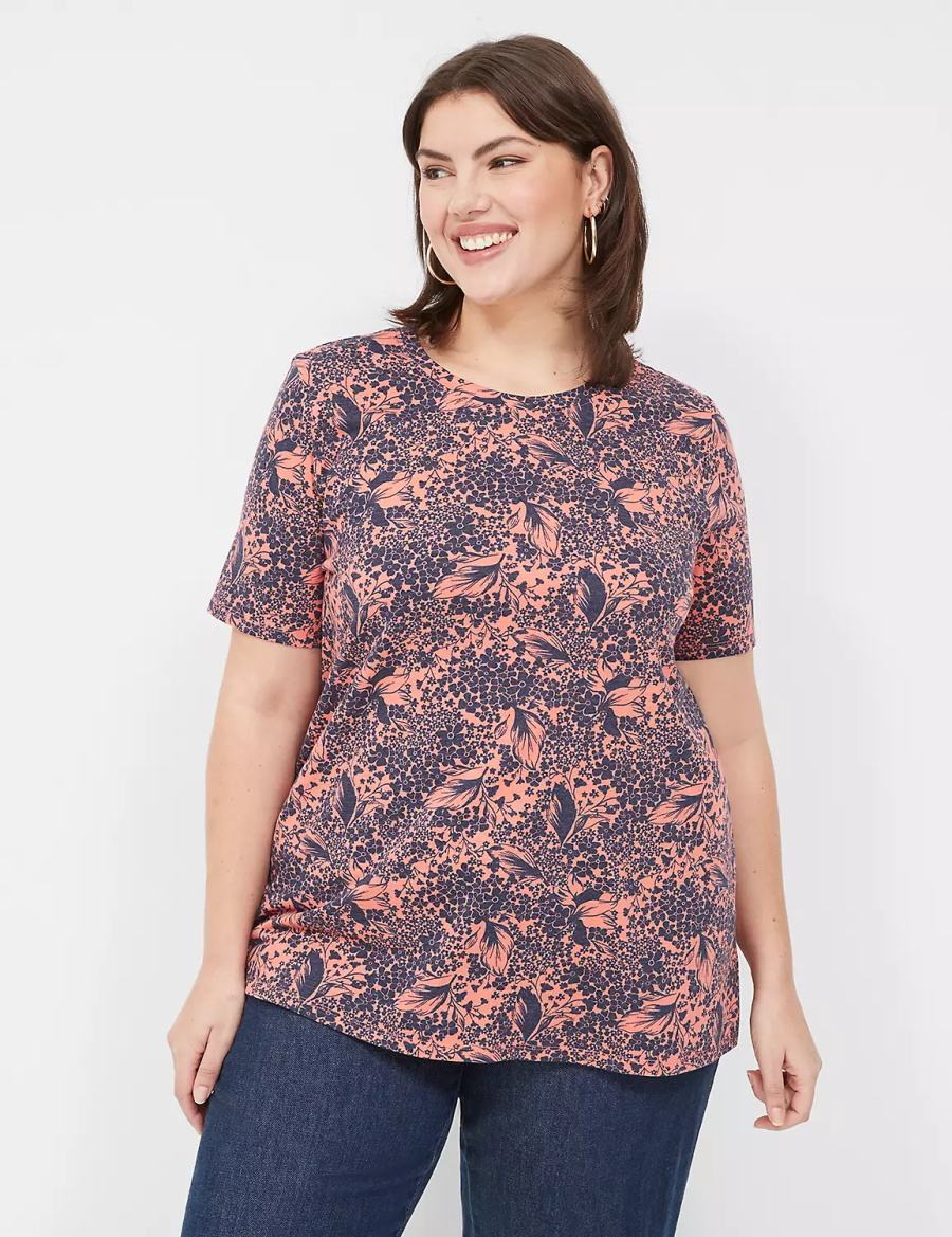 Lane Bryant Perfect Sleeve Crew-Neck Tee Women T Shirts Orange Multicolor | RLW9244DA