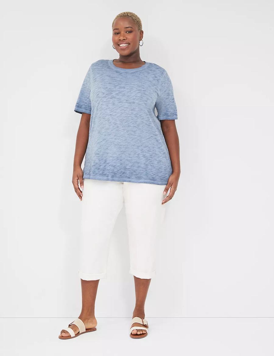 Lane Bryant Perfect Sleeve Crew-Neck Wash Tee Women T Shirts Blue | SON1690YR