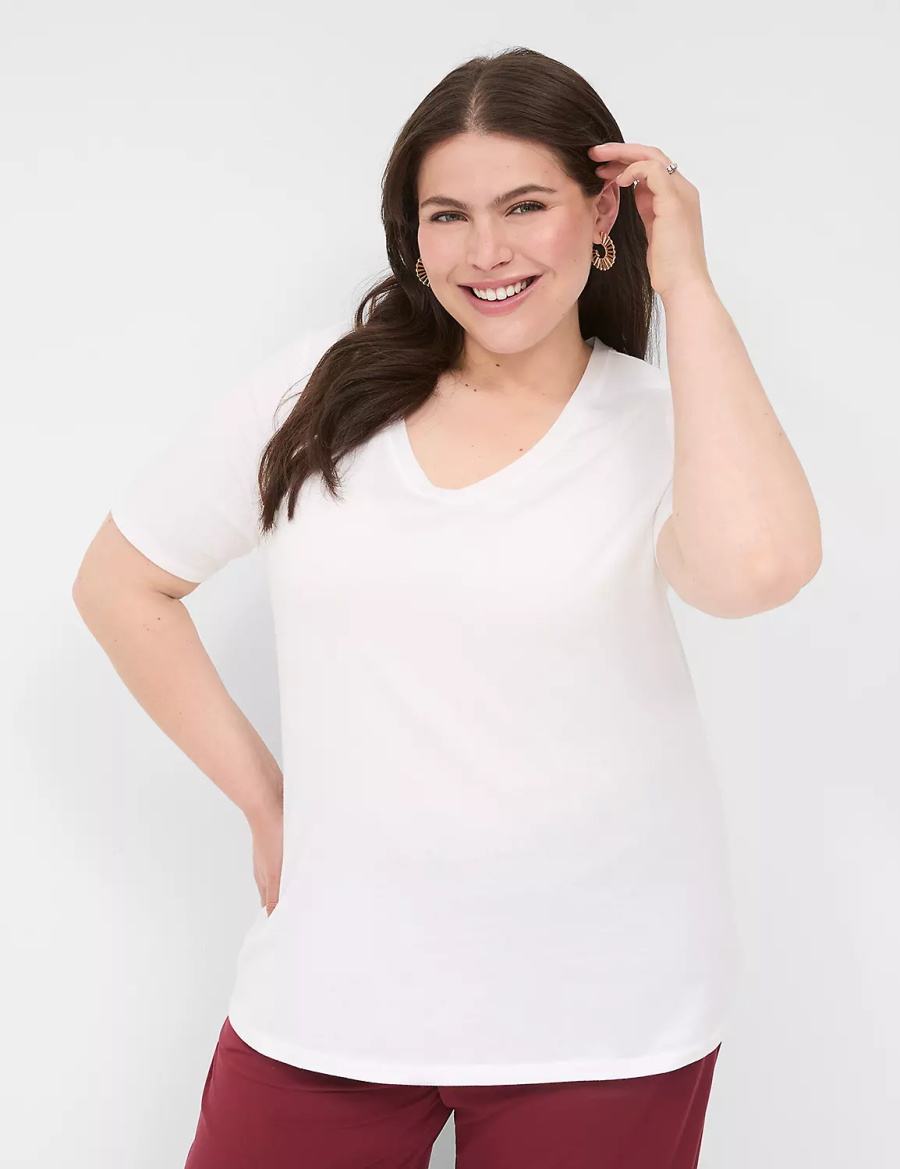 Lane Bryant Perfect Sleeve V-Neck Tee Women T Shirts White | QKK543VK