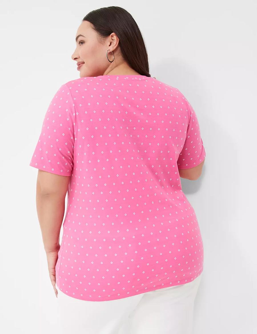 Lane Bryant Perfect Sleeve V-Neck Tee Women T Shirts Pink | HRV3938BB