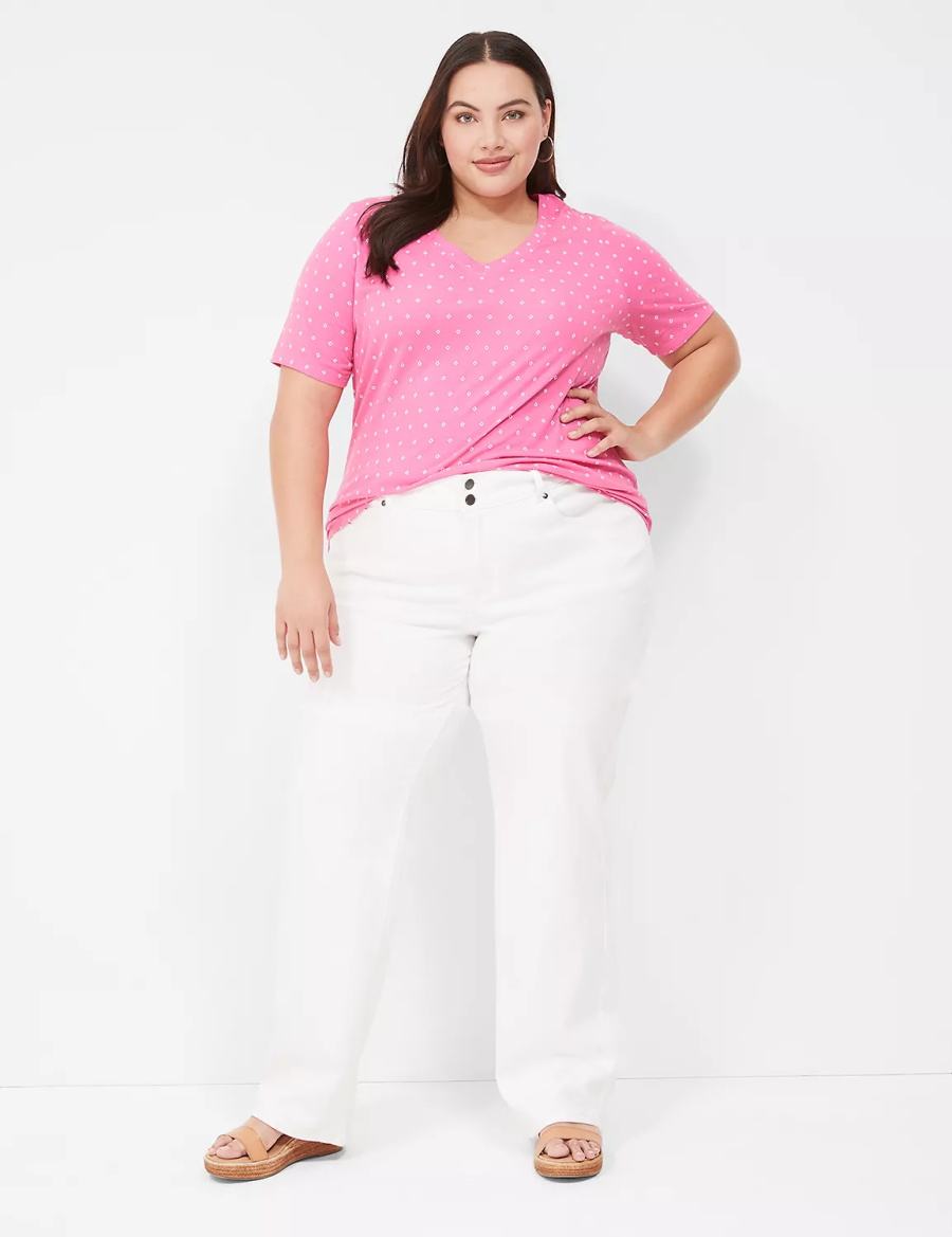 Lane Bryant Perfect Sleeve V-Neck Tee Women T Shirts Pink | HRV3938BB