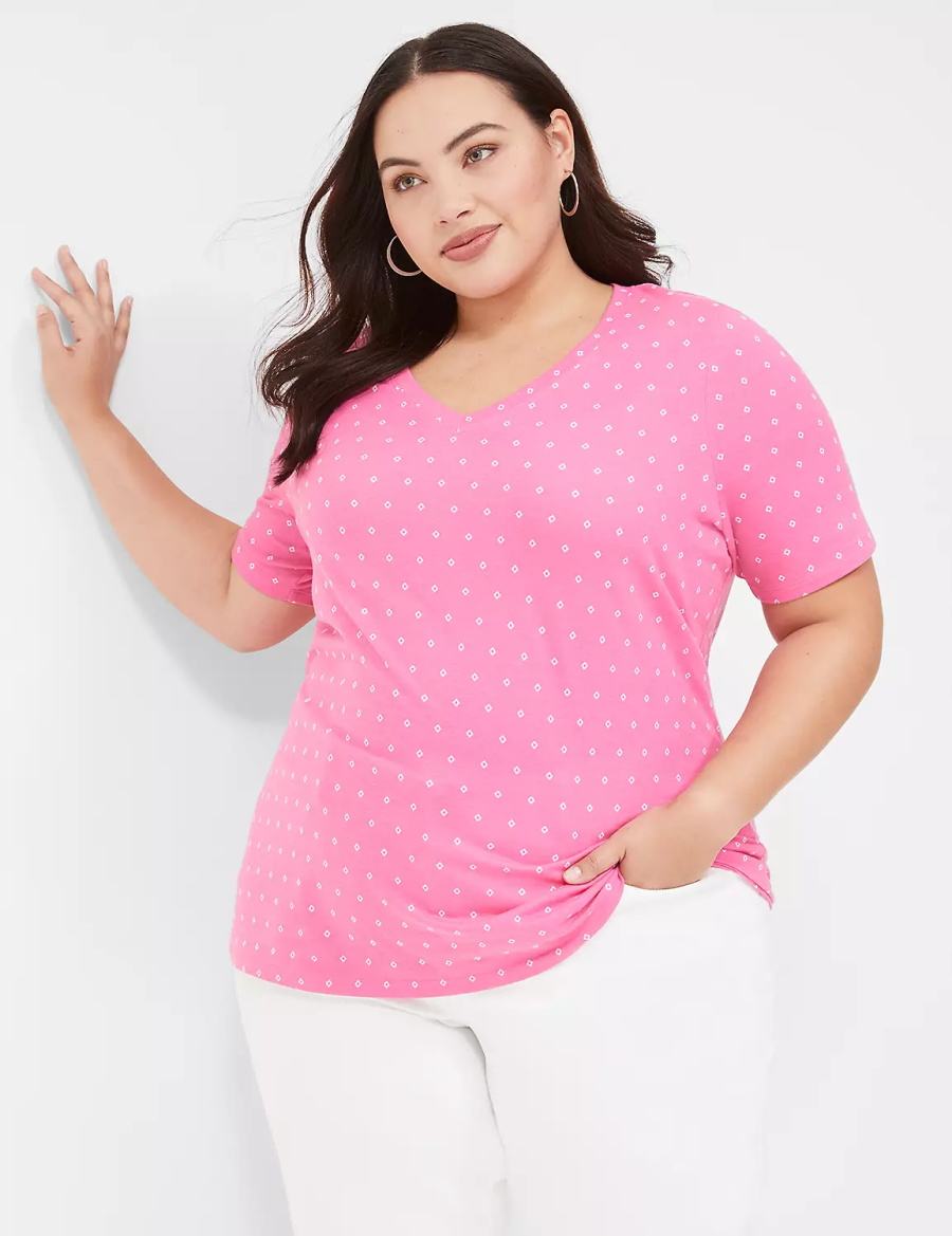 Lane Bryant Perfect Sleeve V-Neck Tee Women T Shirts Pink | HRV3938BB