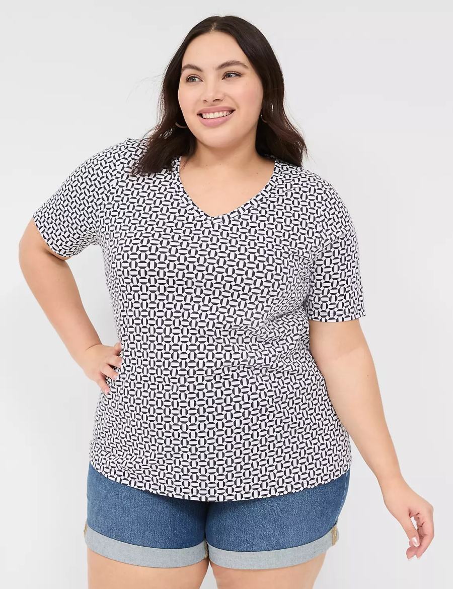 Lane Bryant Perfect Sleeve V-Neck Tee Women T Shirts Navy | YIF910RK