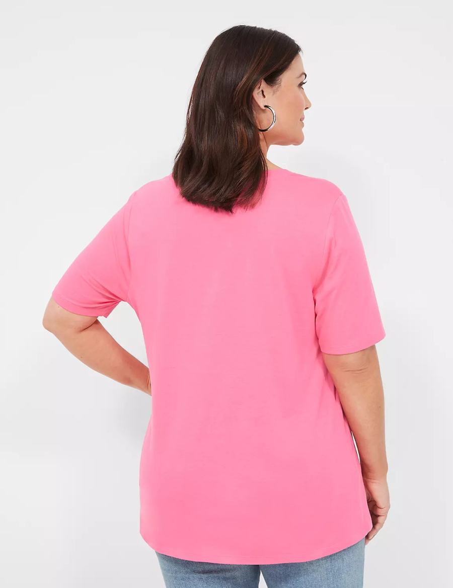 Lane Bryant Perfect Sleeve V-Neck Tee Women T Shirts Fuchsia | VHV7444PI