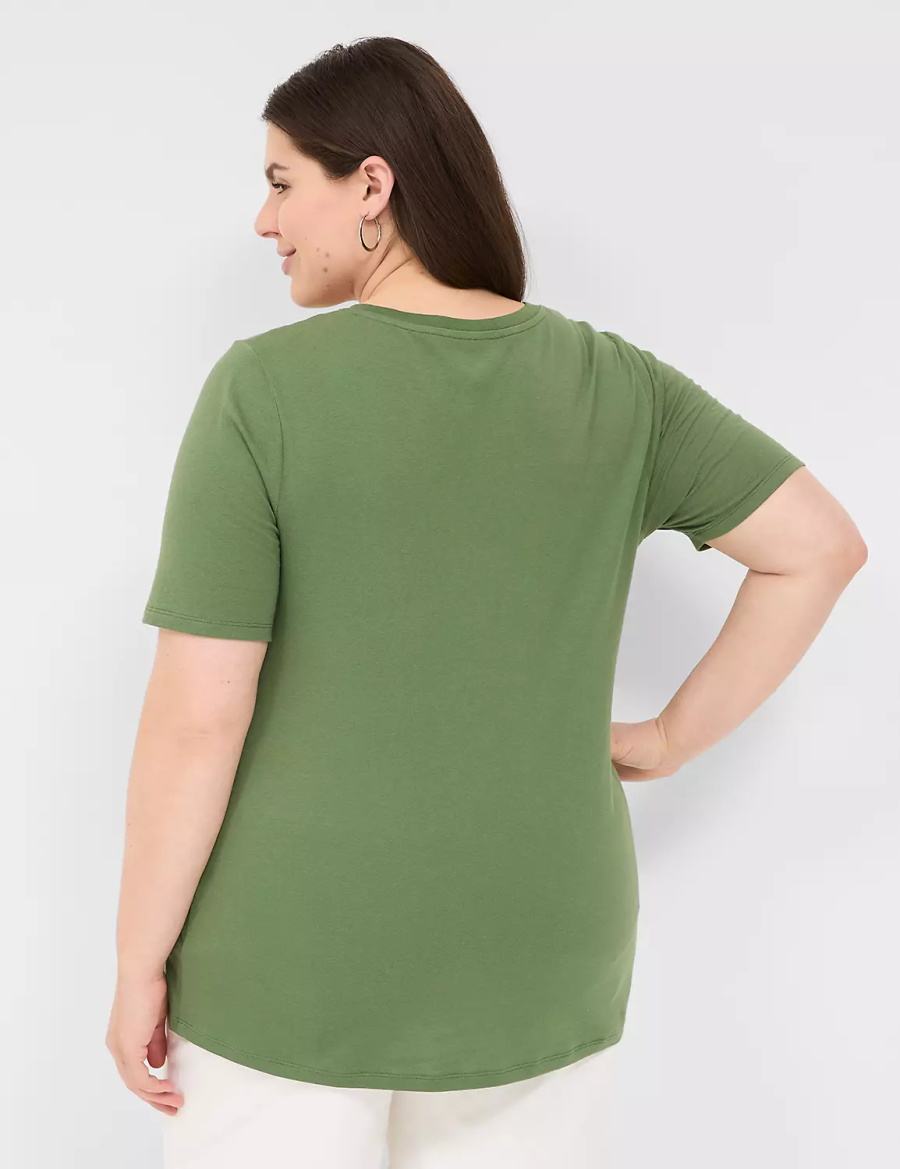 Lane Bryant Perfect Sleeve V-Neck Tee Women T Shirts Brown Green | LXW1416EG