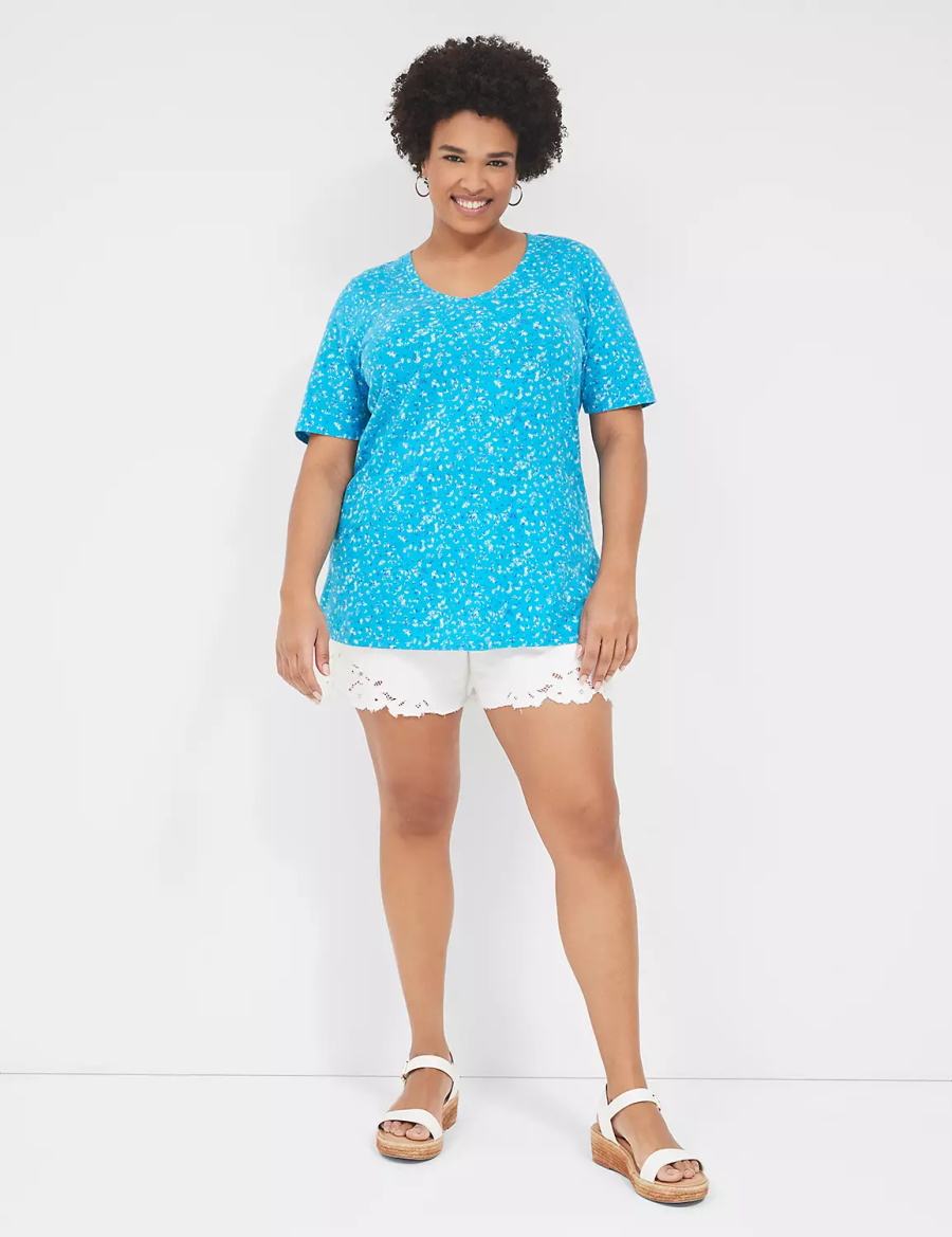 Lane Bryant Perfect Sleeve V-Neck Tee Women T Shirts Blue | LGU2437UV