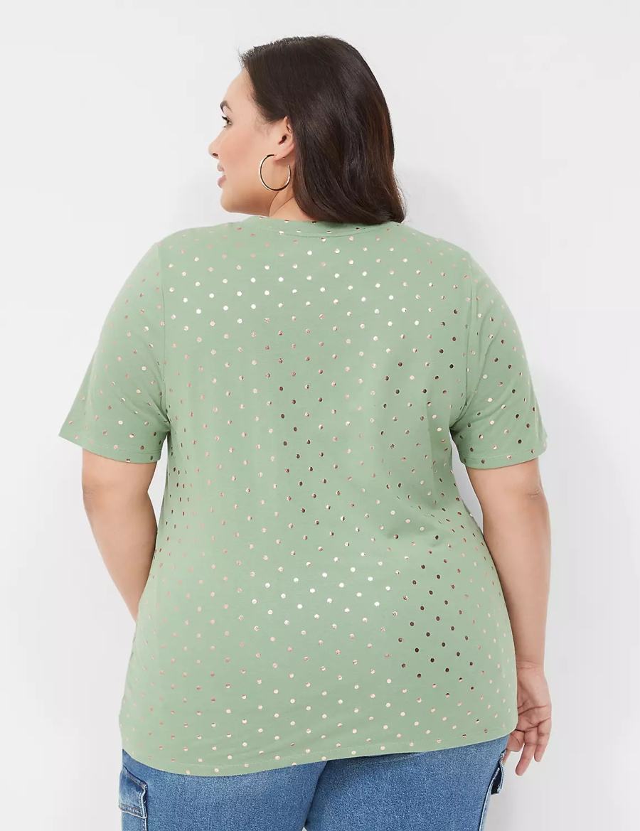 Lane Bryant Perfect Sleeve V-Neck Tee Women T Shirts Green | ITG3257UT