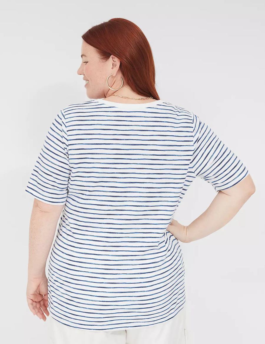 Lane Bryant Perfect Sleeve V-Neck Tee Women T Shirts White Blue | RCE415AD