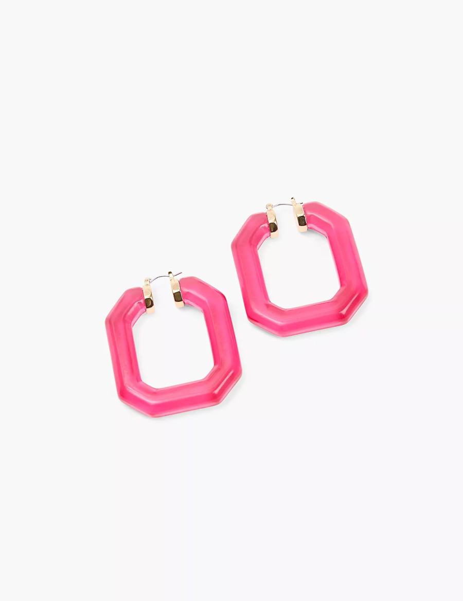 Lane Bryant Pink Acrylic Women Hoop Earrings Gold | SQG9340SN