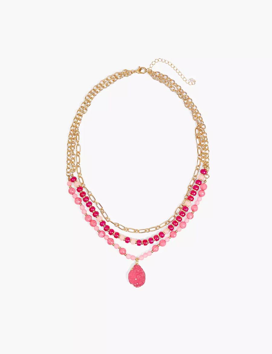 Lane Bryant Pink Beaded Druzy Women Necklace Gold | UOH6276CP