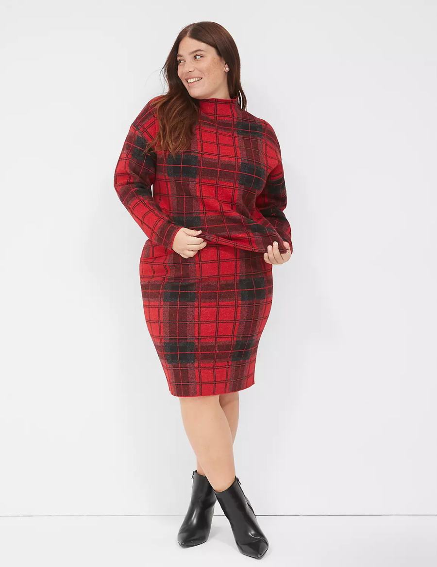 Lane Bryant Plaid Mini Sweater Women Skirts Red | MZH4576UA